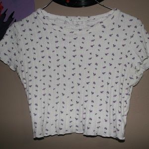White crop top floral short sleeve shirt